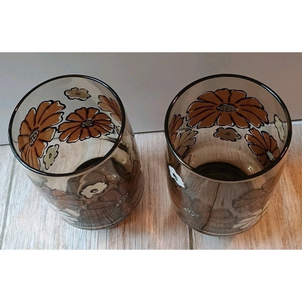 Vintage Libbey Camellia Tawney Glasses Brown Daisy Tumbler Juice Amber- 2 - Picture 3 of 6